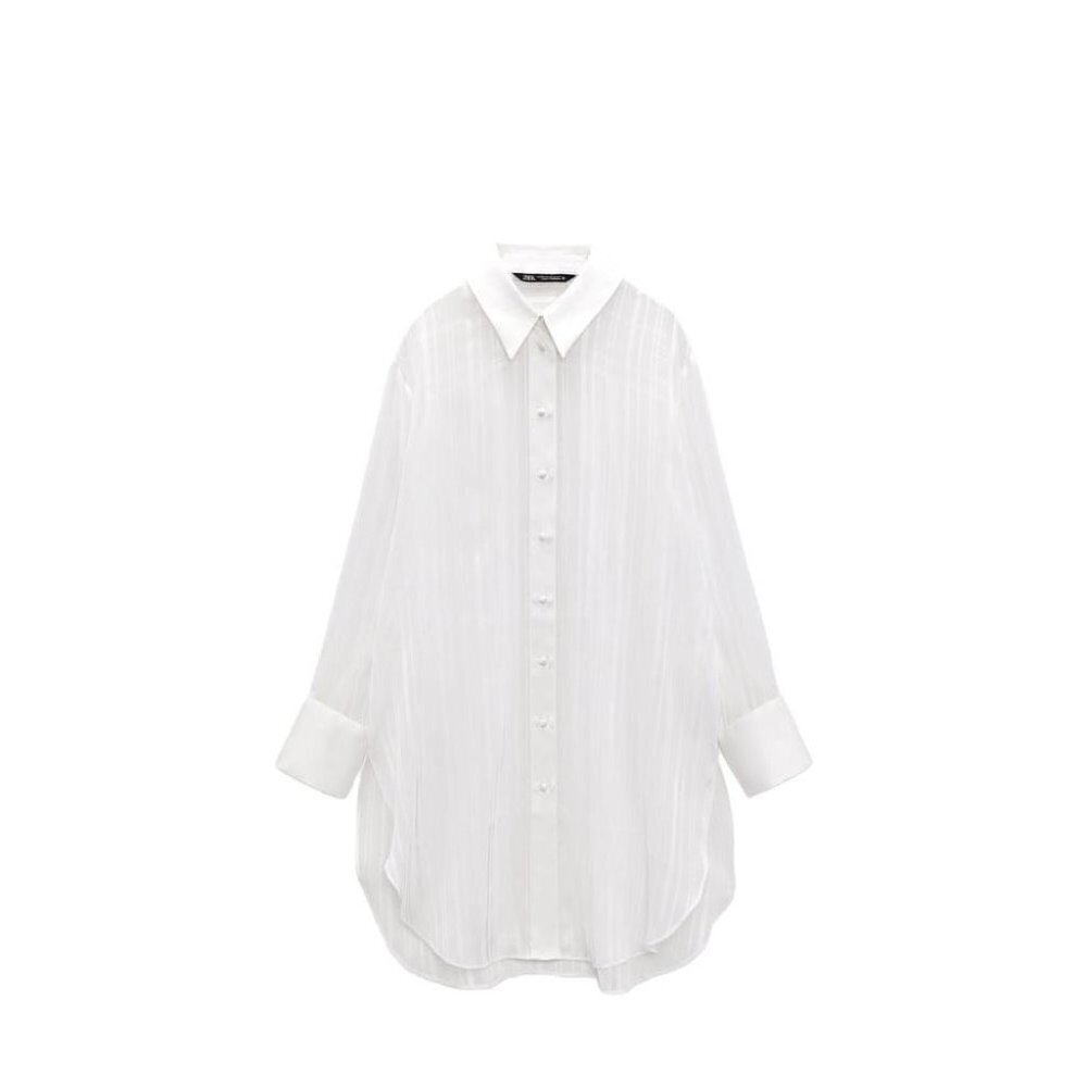 ZARA OVERSIZED COMBINED SEMI-TRANSPARENT BLOUSE WHITE SIZE M | 2157/040